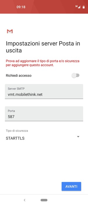 Seleziona Tipo di sicurezza
