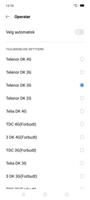 Velg en nettverksoperatør fra listen