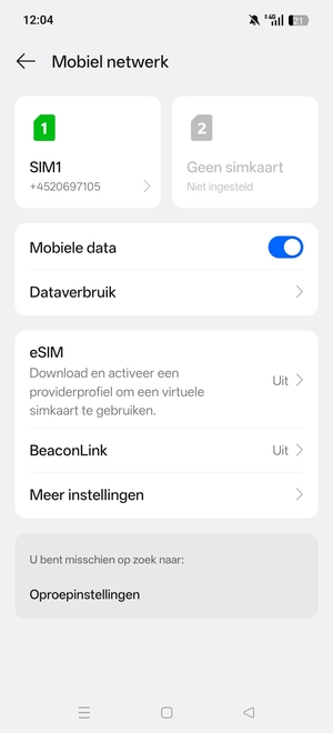 Selecteer SIM1 of SIM2
