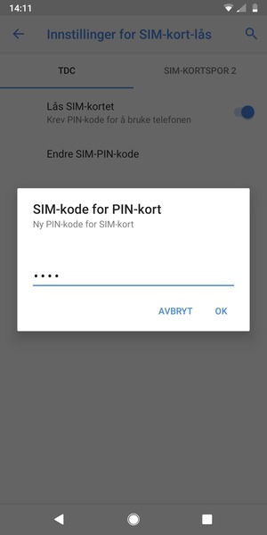 Skriv inn Ny PIN-kode for SIM-kort og velg OK