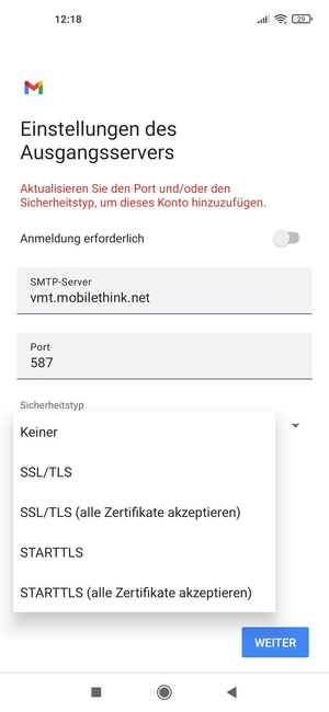 Wählen Sie Keiner und WEITER