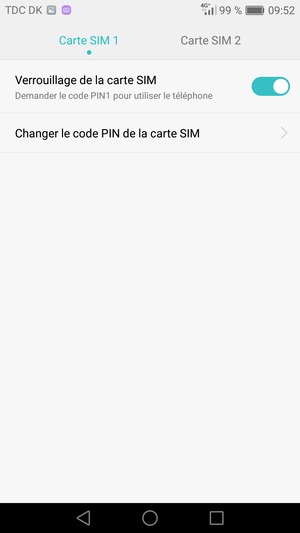 Sélectionnez Carte SIM 1 ou Carte SIM 2 et sélectionnez Changer le code PIN de la carte SIM