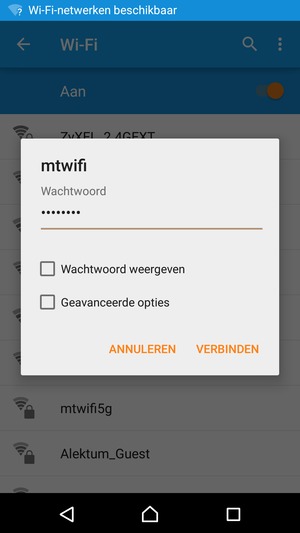 Voer het WiFi-wachtwoord in en selecteer VERBINDEN