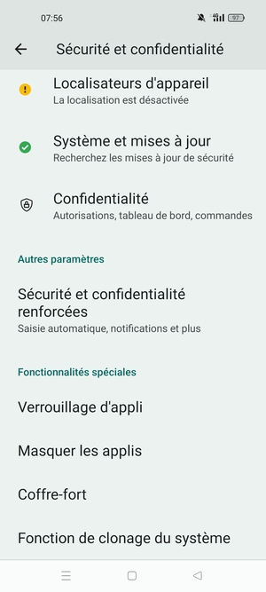 Faites défiler et sélectionnez Sécurité et confidentialité renforcées