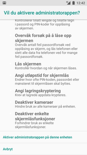 Bla ned og velg Aktiver administratorappen på denne enheten