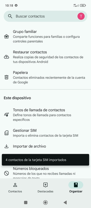 Sus contactos se guardarán en su cuenta de Google y se guardarán en su teléfono la próxima vez que Google sea sincronizado.