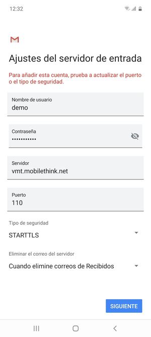 Seleccione Tipo de seguridad