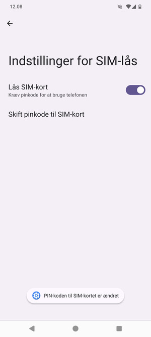 Din PIN-kode til SIM-kort er nu ændret