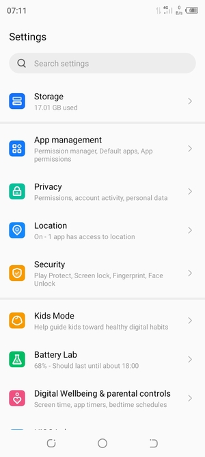 Scroll to and select Security