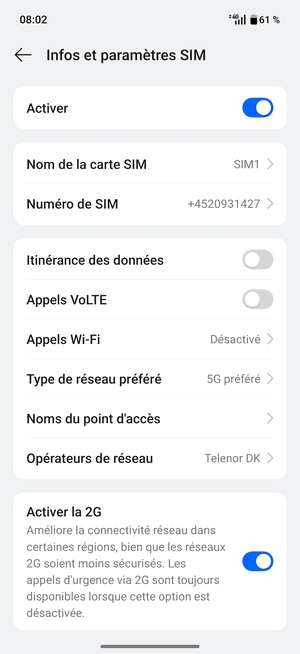 Sélectionnez Type de réseau préféré