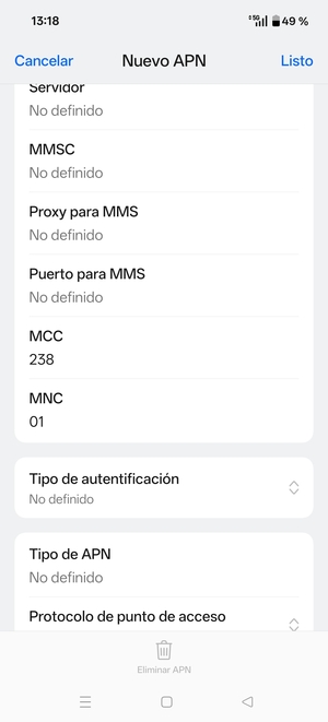 Desplácese hacia abajo e introduzca la información MMS