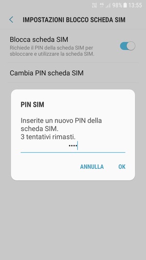 Inserisci Nuovo PIN della scheda SIM e seleziona OK