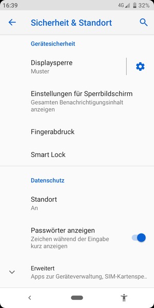 Scrollen Sie und wählen Sie Erweitert