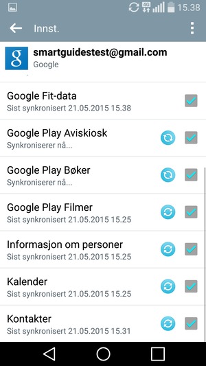 Dine kontakter fra Google vil synkroniseres til telefonen din
