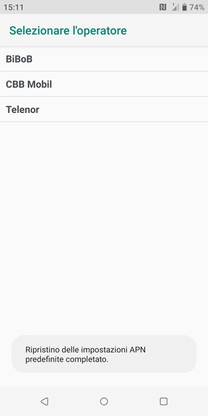 Le impostazioni del tuo telefono saranno ripristinate secondo le impostazioni internet e MMS predefinite