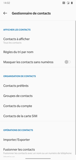 Sélectionnez Contacts de la carte SIM