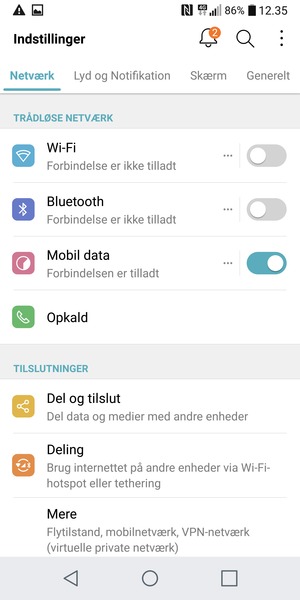 Vælg Netværk og Mere