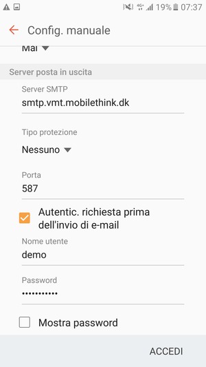 Scorri verso il basso e inserisci l'indirizzo del server di posta in uscita