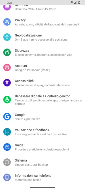 Scorri e seleziona Account