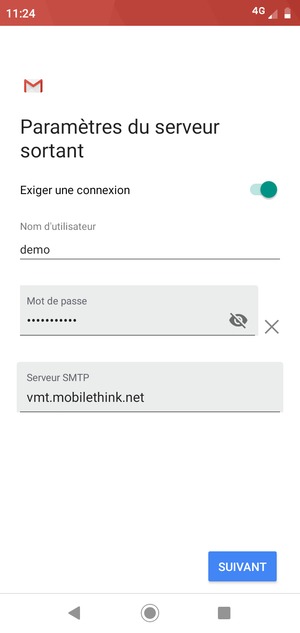 Entrez l'adresse du serveur Sortant