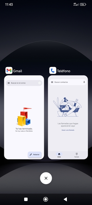 Seleccione el icono Eliminar para cerrar todas las aplicaciones en ejecución