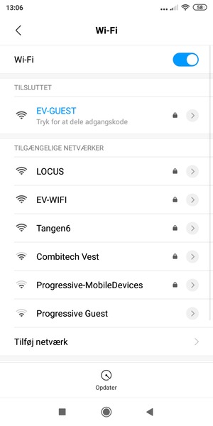 Du er nu tilsluttet Wi-Fi netværket