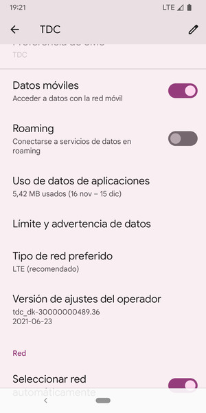 Desplácese y seleccione Tipo de red preferido
