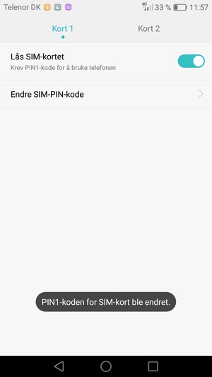 Din PIN-kode for SIM-kort er endret