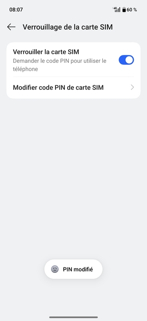 Votre code PIN de la carte SIM a été modifié