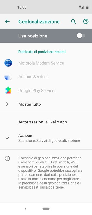 Disattiva Usa posizione