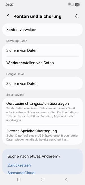 Scrollen Sie zu Google Drive und wählen Sie Sichern von Daten