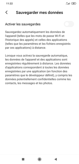 Activer le Activer les sauvegardes