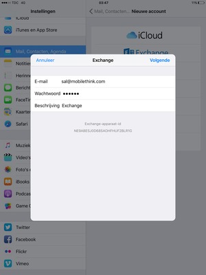 Voer uw Exchange e-mailgegevens in en selecteer Volgende