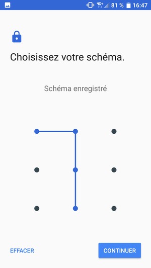 Dessinez un motif de déverrouillage et sélectionnez CONTINUER