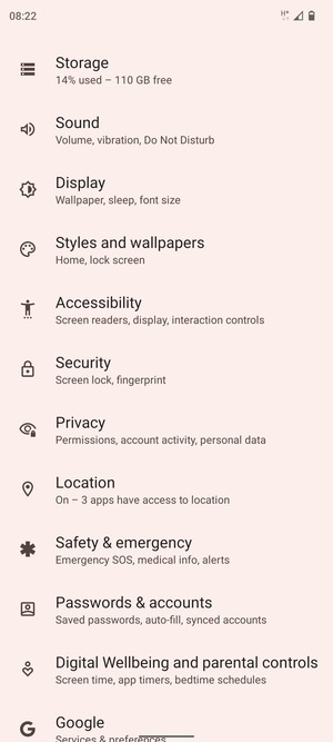 Scroll to and select Security