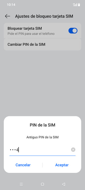 Introduzca PIN actual de la tarjeta SIM y seleccione Aceptar
