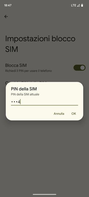 Inserisci PIN della SIM attuale e seleziona OK