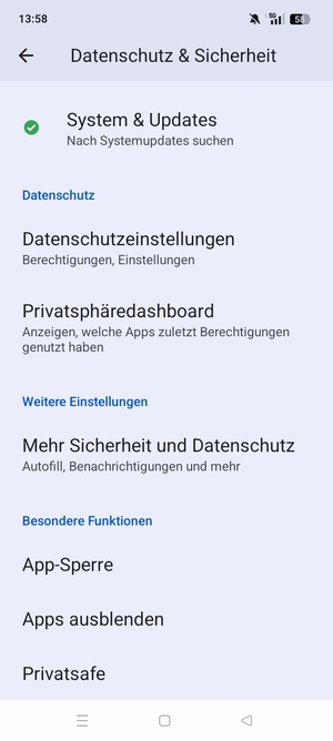 Scrollen Sie und wählen Sie Mehr Sicherheit und Datenshutz
