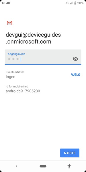Indtast din adgangskode og vælg NÆSTE