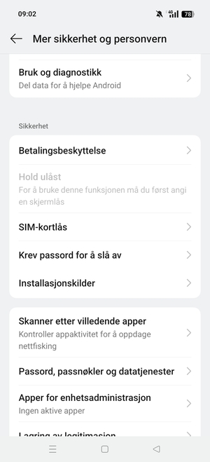 Bla til og velg  SIM-kortlås