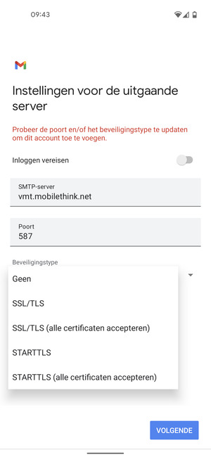 Selecteer Geen en VOLGENDE