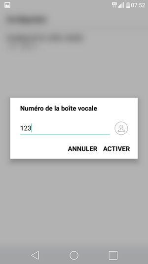 Saisissez le Numéro de la boîte vocale et sélectionnez ACTIVER