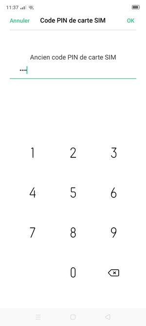 Saisissez Ancien code PIN de carte SIM et sélectionnez OK