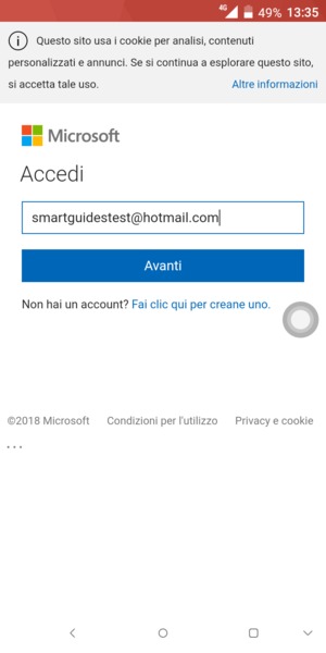 Inserisci il tuo indirizzo Hotmail e seleziona Avanti