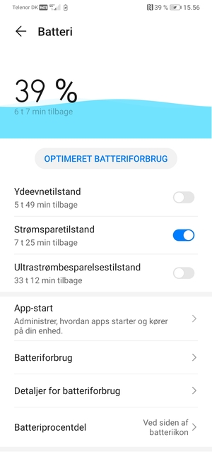 For at aktivere Ultrastrømbesparelse, vælg Ultrastrømbesparelsestilstand