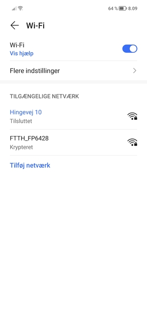 Du er nu tilsluttet Wi-Fi netværket