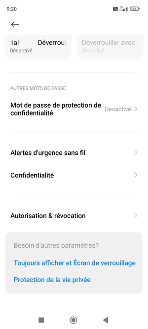 Faites défiler et sélectionnez Confidentialité