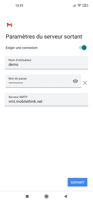 Saisissez l'adresse du serveur sortant