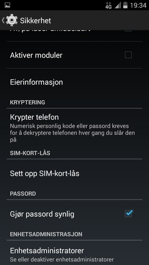For å bytte PIN-koden til SIM-kortet, gå til Sikkerhet-menyen og velg Sett opp SIM-kort-lås