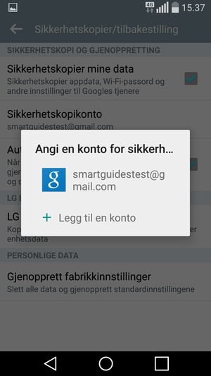 Velg sikkerhetskopi-konto